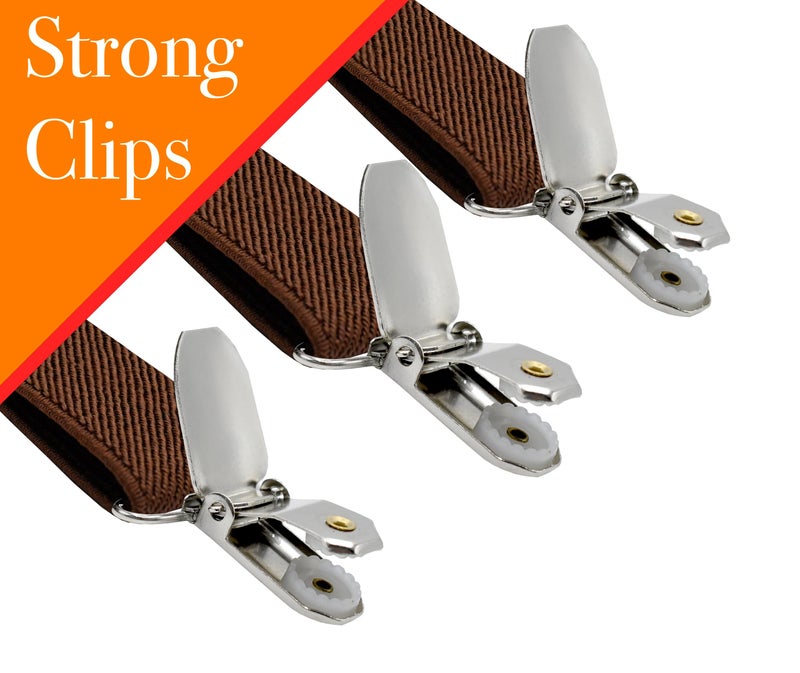 trilece Brown Suspenders for Boys Kids Girls and Toddlers Baby - Adjustable Elastic 1 inch Wide Y Shape Suspender Strong Clips (6 Years to 5 Feet Tall, Brown) - Image 4